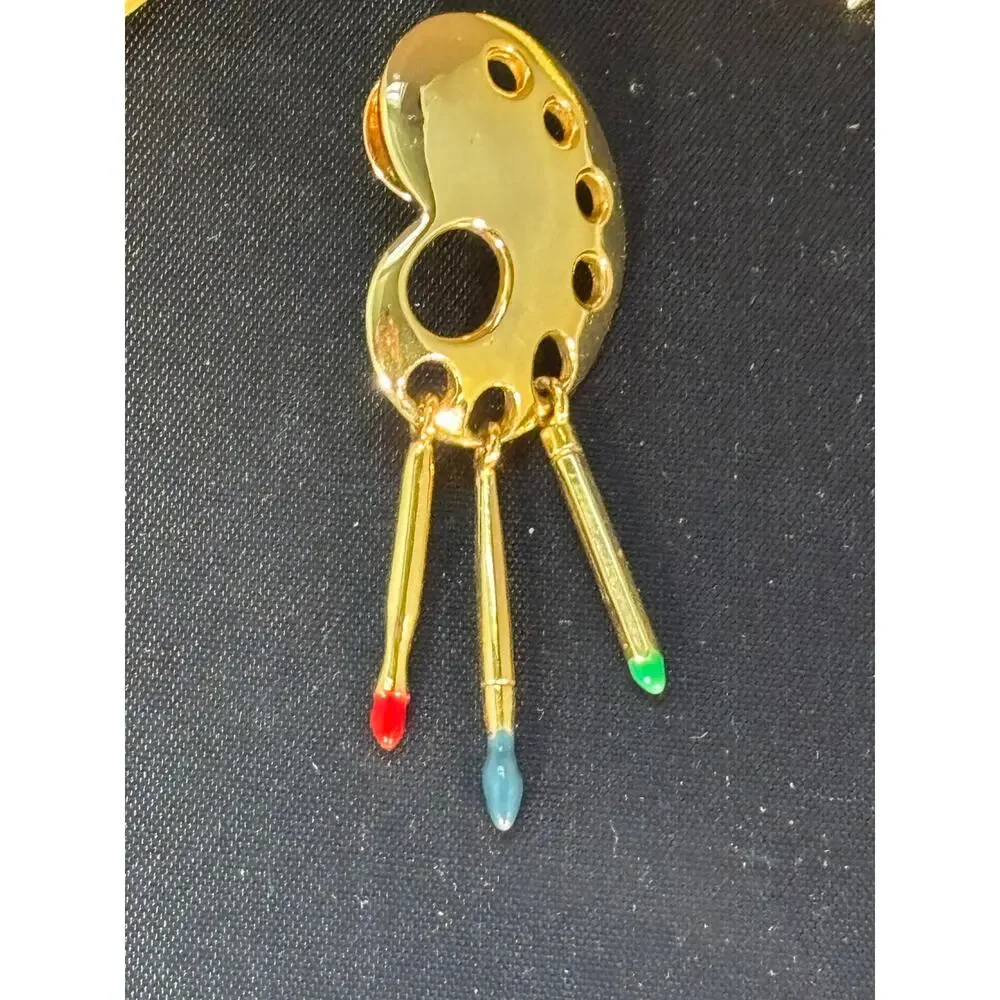 Vintage Gold Tone Jewelry Lot 3 Lapel Pins Artist Palette Heart